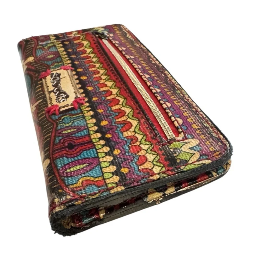 PREOWNED-SAKROOTS SLIM ELEPHANT Wallet-11 CC Slots-4 Full Dollar~Zip Coin-Snap